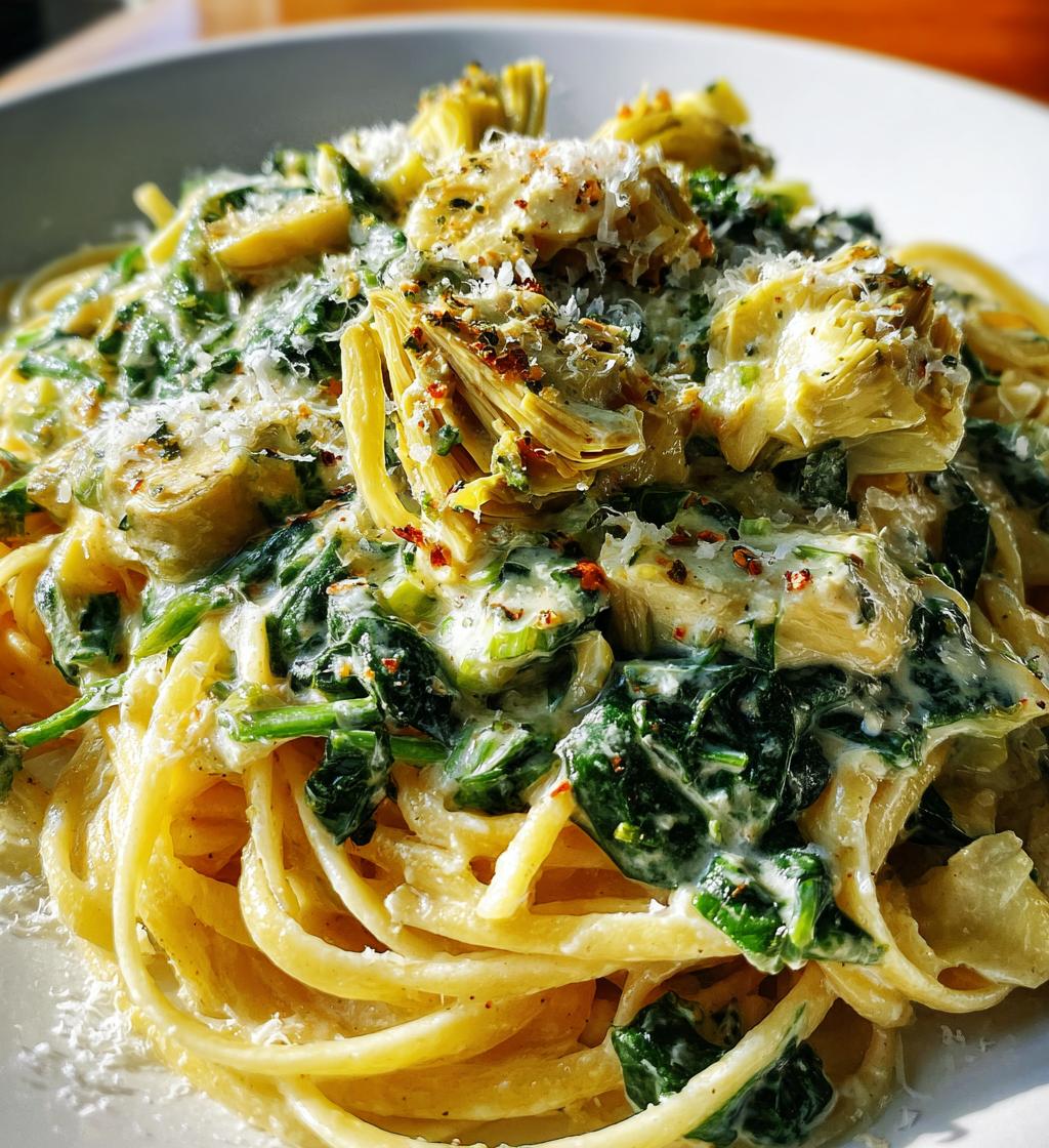 one pot spinach and artichoke pasta