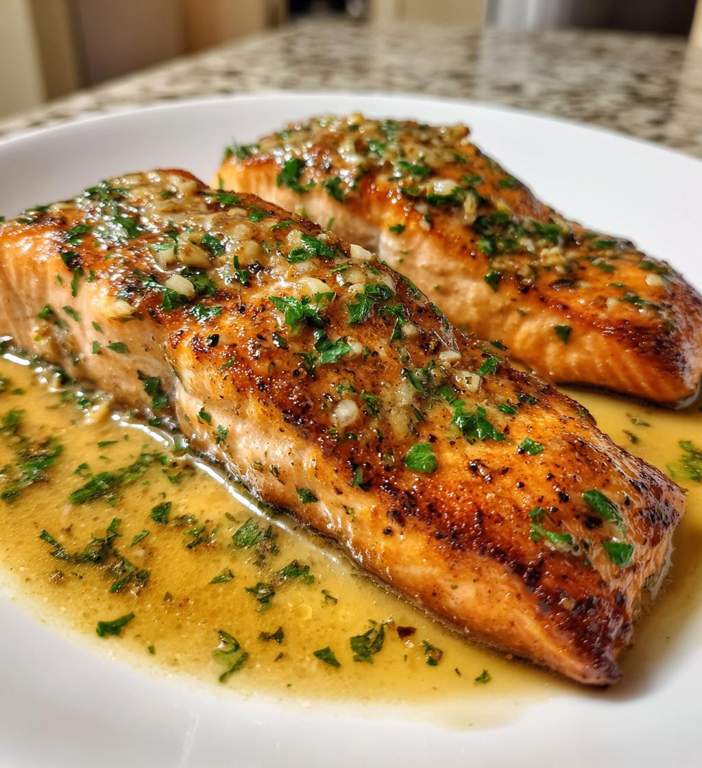 pan fried salmon with garlic butter sauce - detail 1