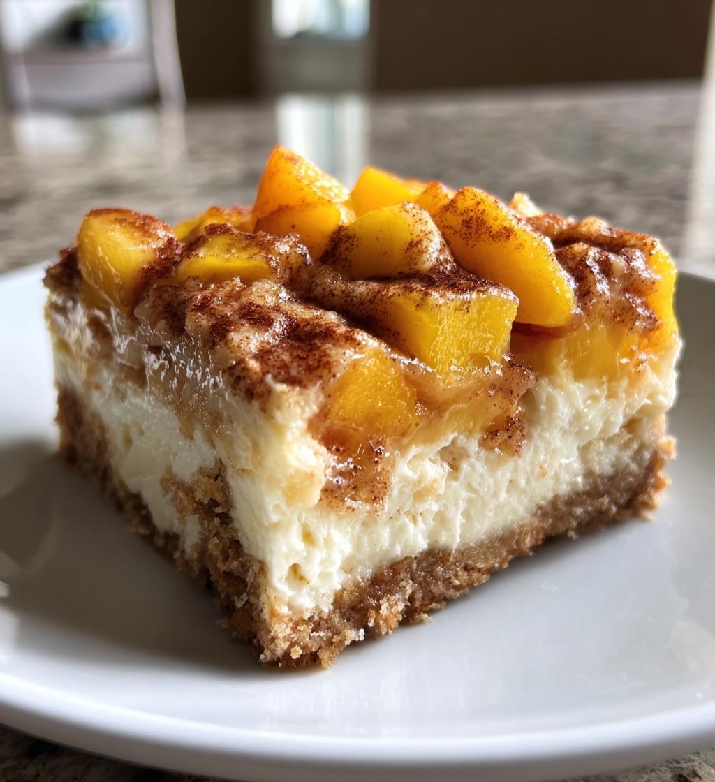 peach cobbler cheesecake bars - detail 1