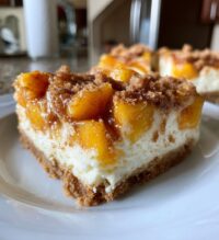 peach cobbler cheesecake bars