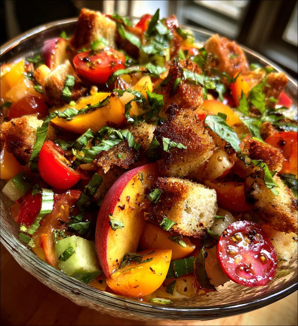 peach panzanella salad - detail 1