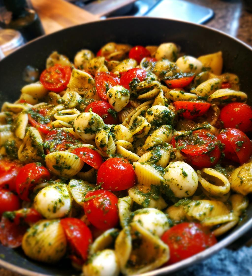 pesto caprese pasta salad - detail 1