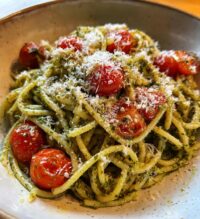 pesto pasta with cherry tomatoes