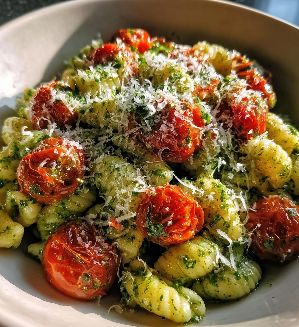 pesto pasta with roasted tomatoes