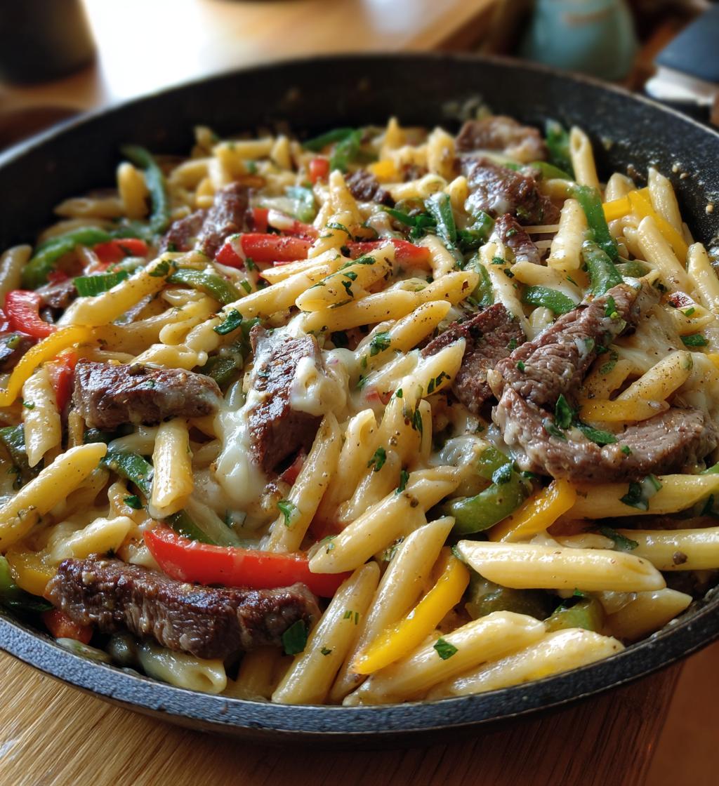 philly cheesesteak pasta skillet - detail 1
