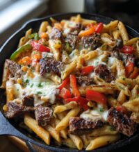 philly cheesesteak pasta skillet