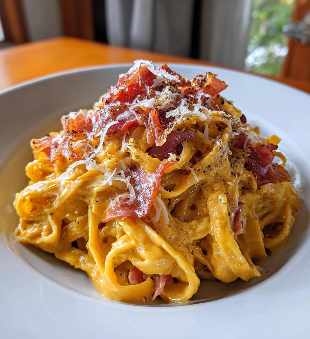 pumpkin alfredo pasta with prosciutto