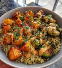 quinoa power bowls maple chipotle brussels squash