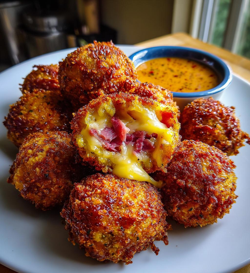 reuben balls with spicy thousand island dipping sauce