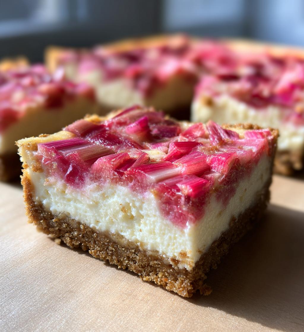 rhubarb cheesecake squares - detail 1