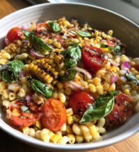roasted corn and tomato pasta salad