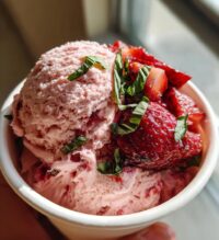 roasted strawberries lime basil ice cream