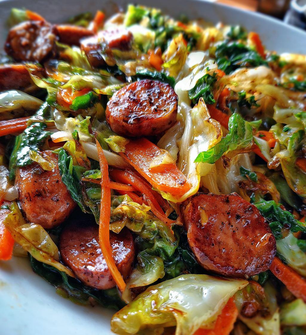 sausage and cabbage stir fry - detail 1
