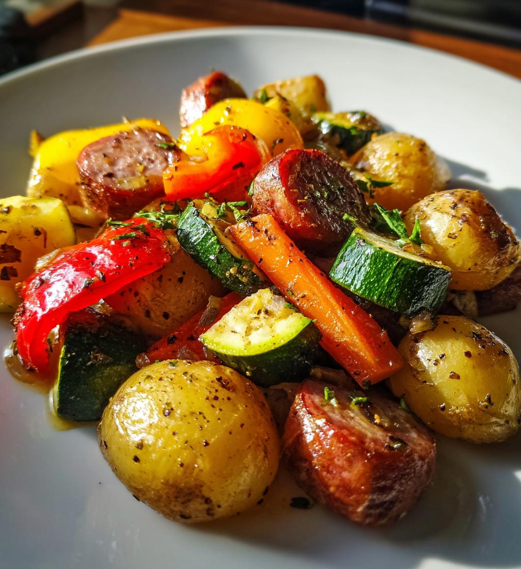 sheet pan potatoes sausage and veggies - detail 1