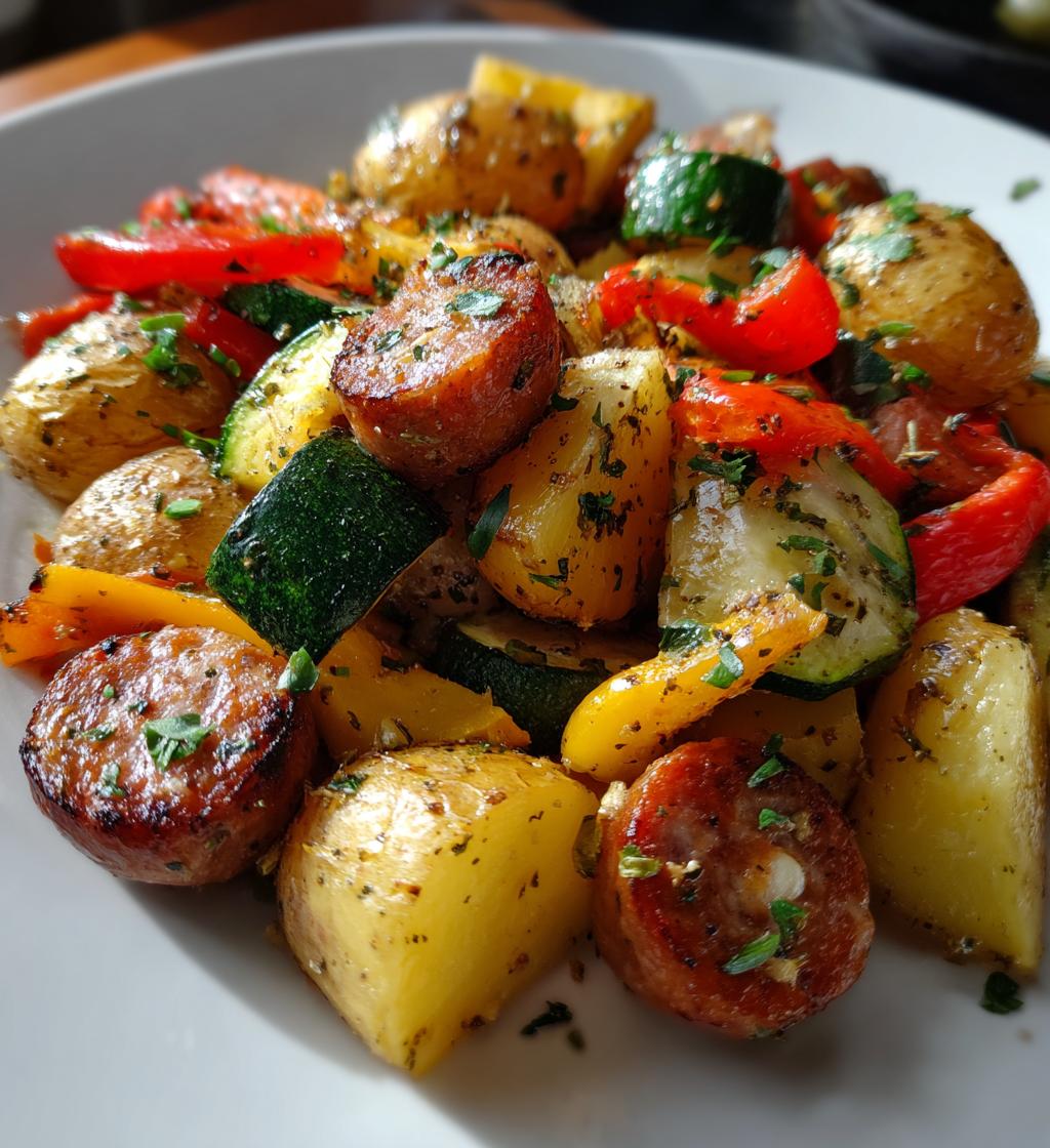 sheet pan potatoes sausage and veggies