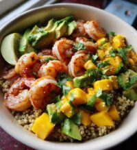 shrimp avocado mango bowl
