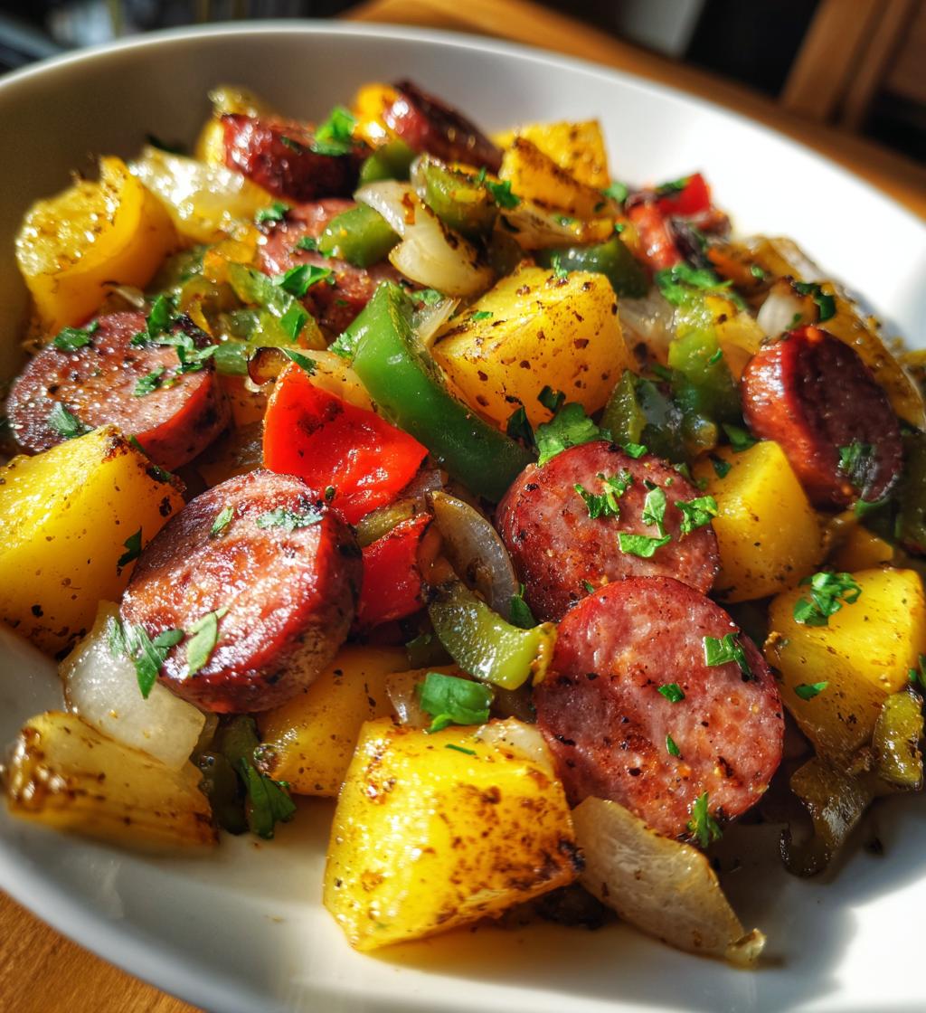 smoked sausage and potatoes skillet - detail 1