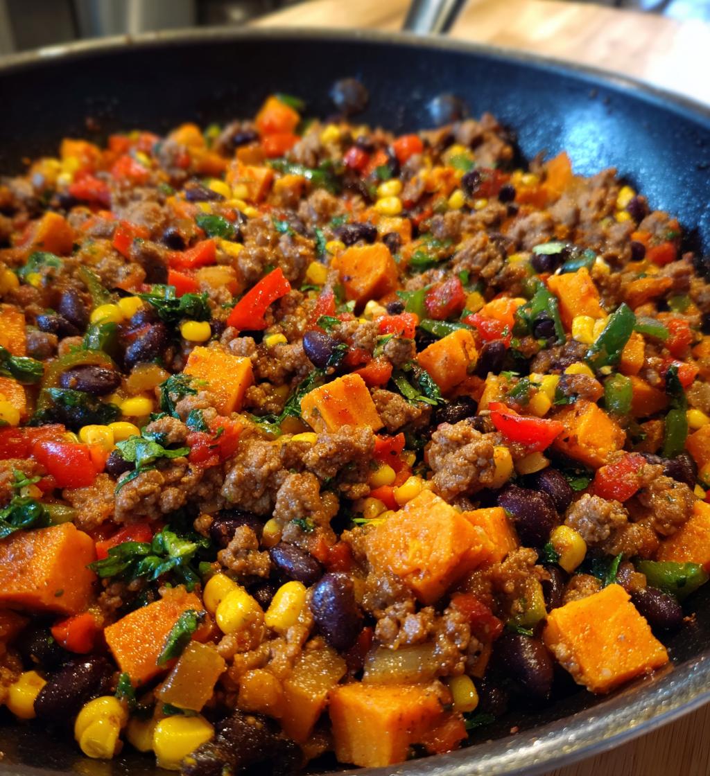 southwestern ground beef sweet potato skillet