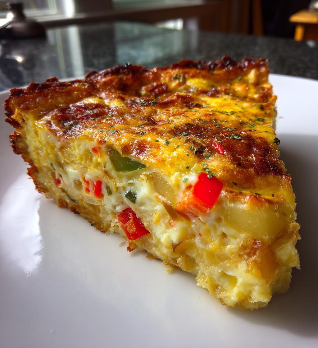 spanish tortilla inspired quiche with hashbrown crust