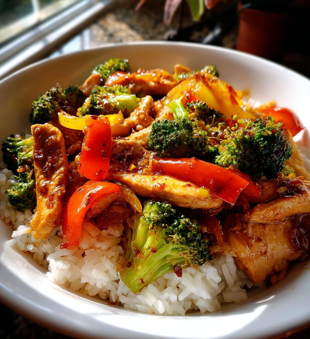 spicy garlic chicken stir fry with rice