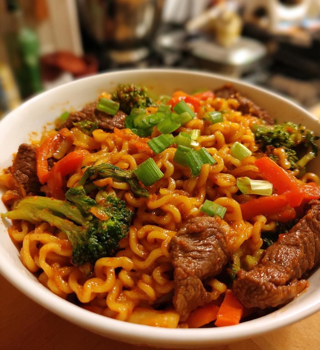 spicy korean gochujang beef noodles