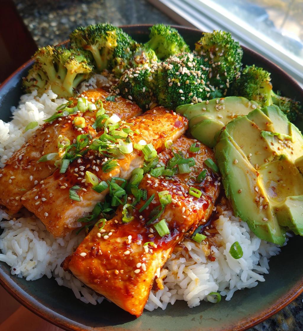 sriracha honey salmon bowls