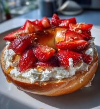 strawberry cream cheese bagel