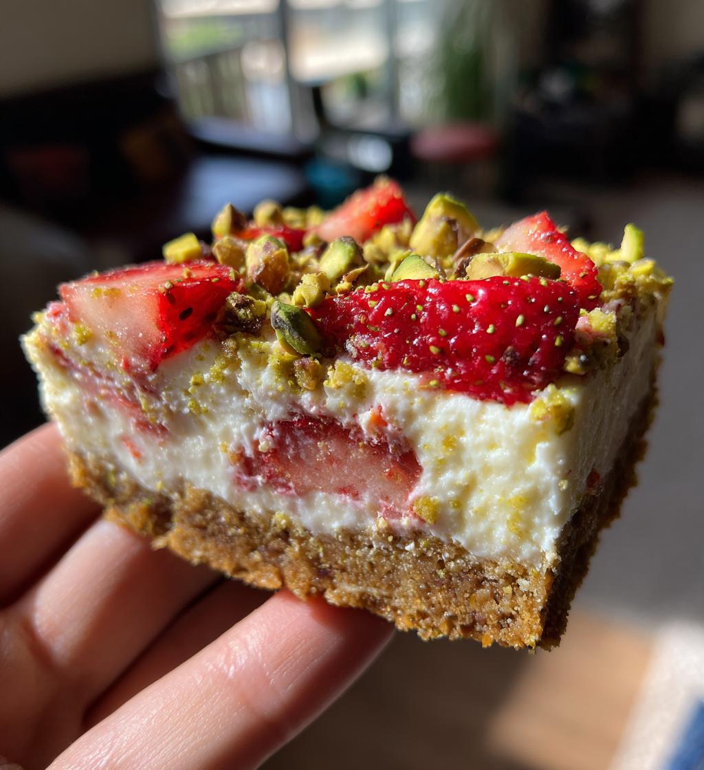 strawberry pistachio cheesecake - detail 1