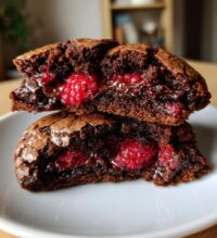 super fudgy raspberry stuffed brownie cookies