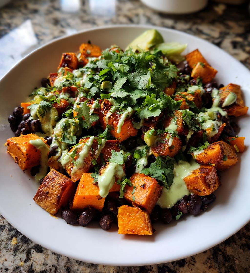 sweet potato black bean bowls avocado lime dressing