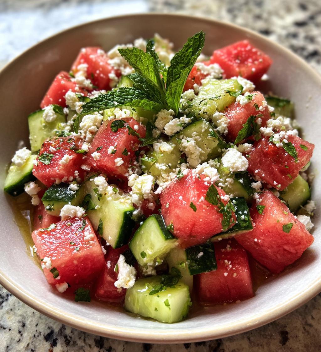watermelon cucumber feta salad - detail 1