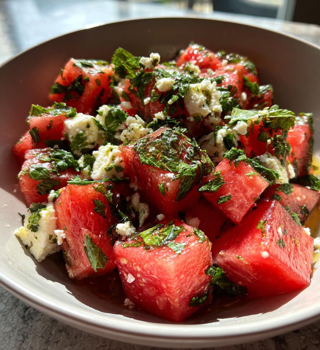 watermelon feta salad with mint - detail 1