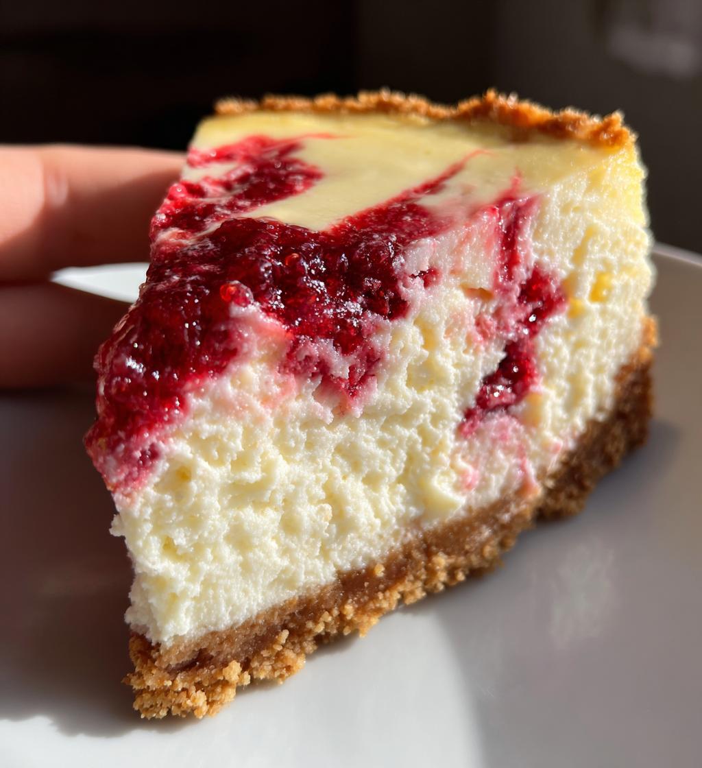 white chocolate raspberry swirl cheesecake