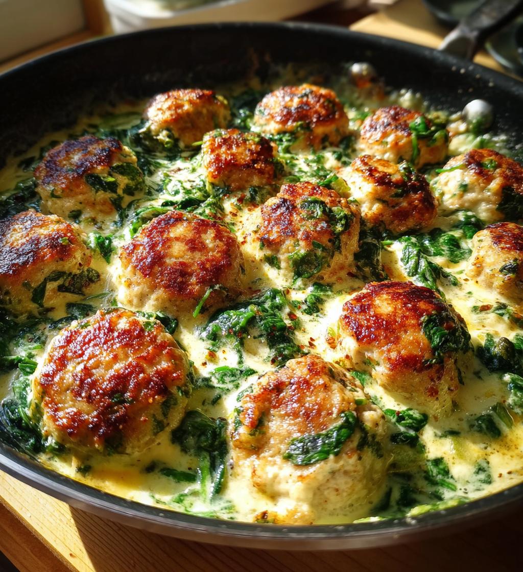 baked chicken ricotta meatballs with spinach alfredo sauce