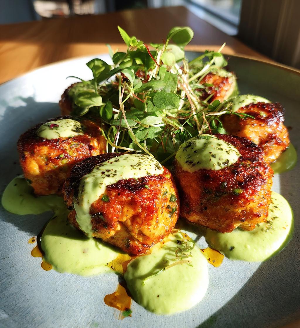 baked salmon meatballs with a tangy avocado sauce recipe