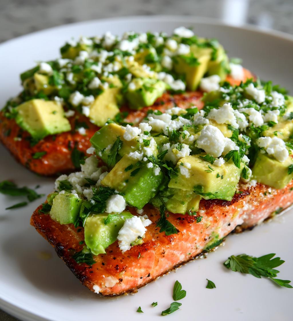 baked salmon with avocado feta