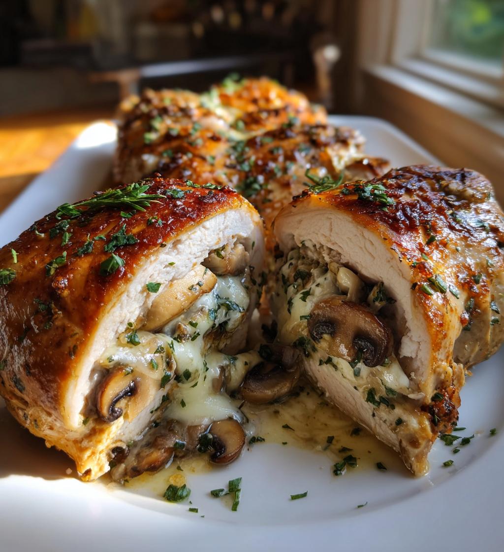 cheesy garlic butter mushroom stuffed chicken