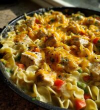 chicken pot pie noodle skillet