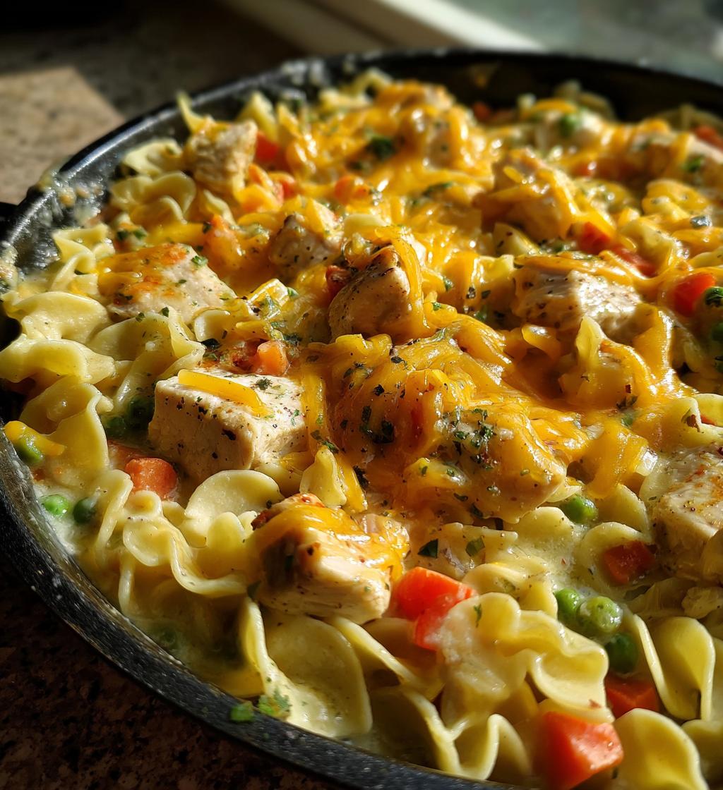 chicken pot pie noodle skillet