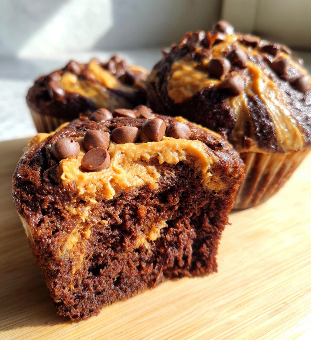 chocolate peanut butter swirl muffins - detail 1