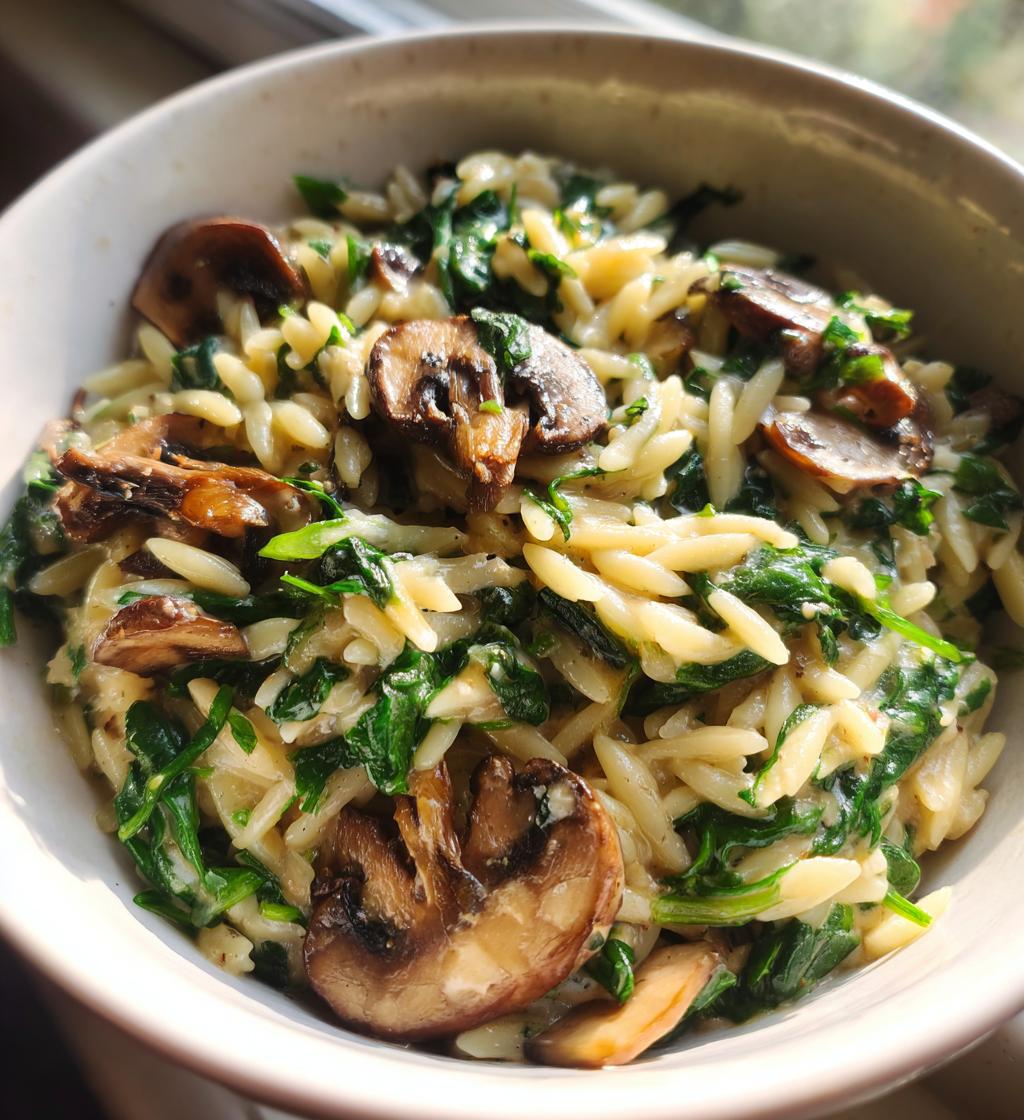 creamy spinach and mushroom orzo a one pan comfort dish in just 30 minutes