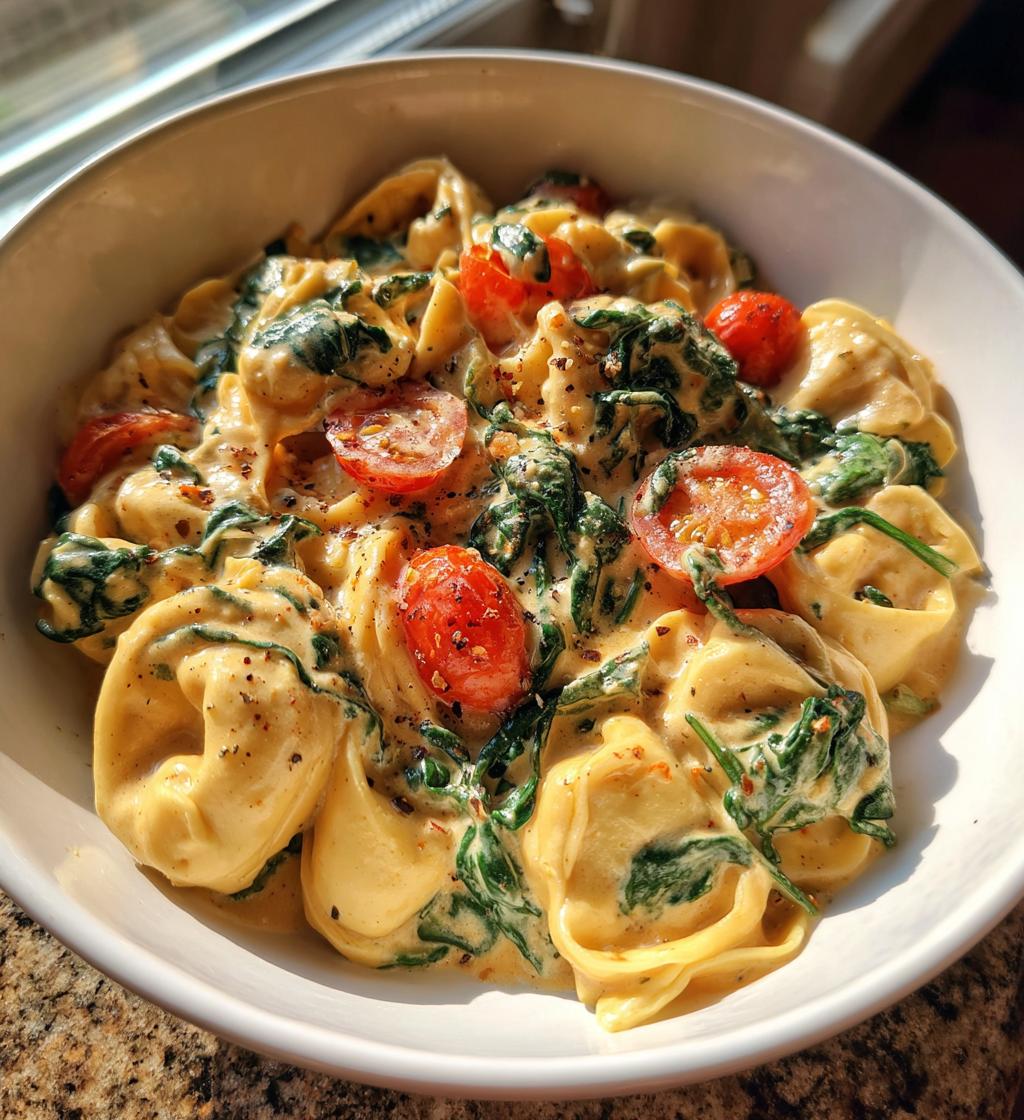 creamy tortellini with spinach tomatoes