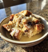 easy bread pudding with vanilla sauce