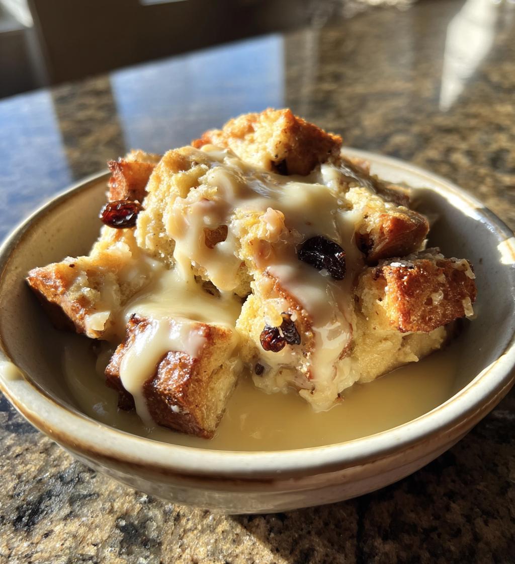 easy bread pudding with vanilla sauce