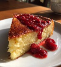 flourless almond cake with raspberry sauce