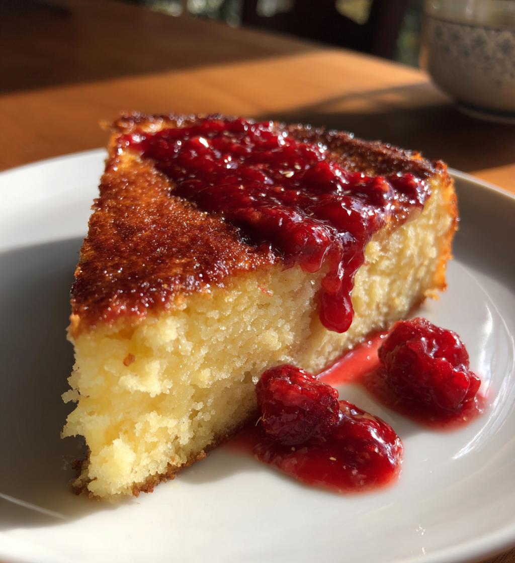 flourless almond cake with raspberry sauce