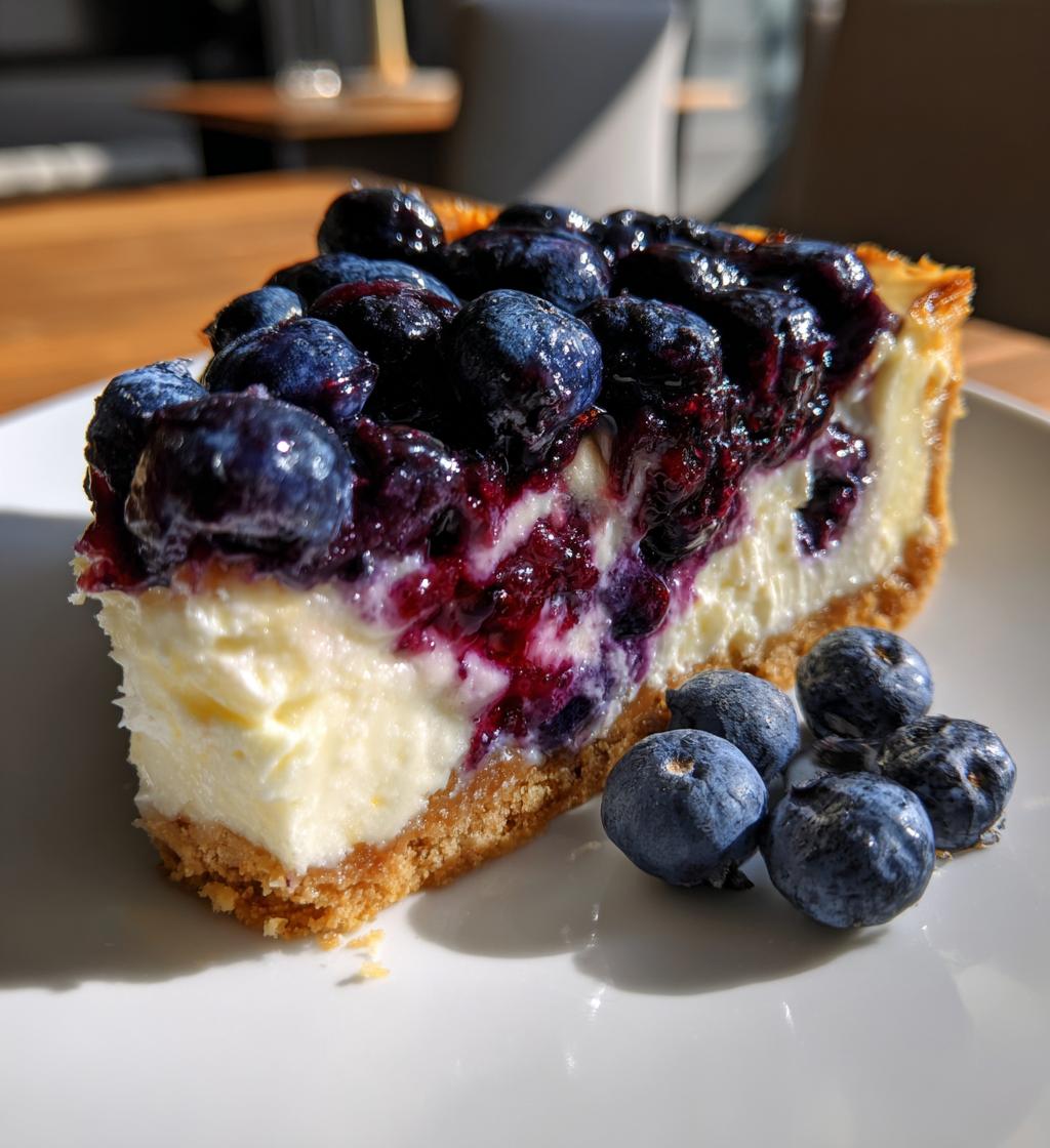 fresh blueberry cheesecake with homemade crust - detail 1