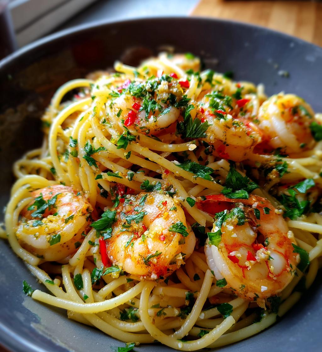 garlic shrimp pasta - detail 1