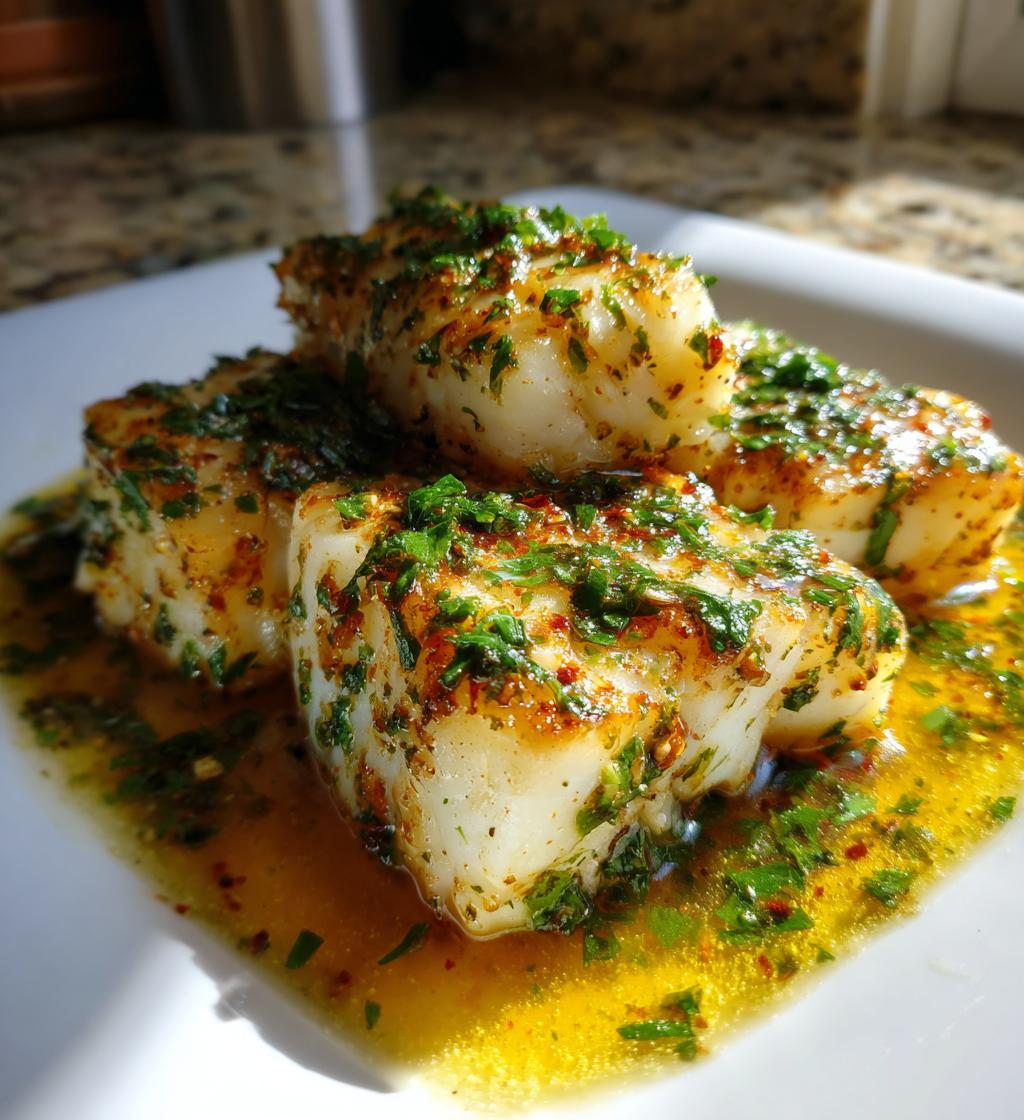 golden seared cod with herb butter sauce