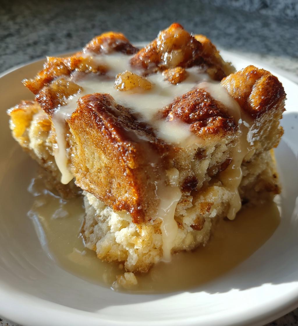 grandmas old fashioned bread pudding with vanilla sauce